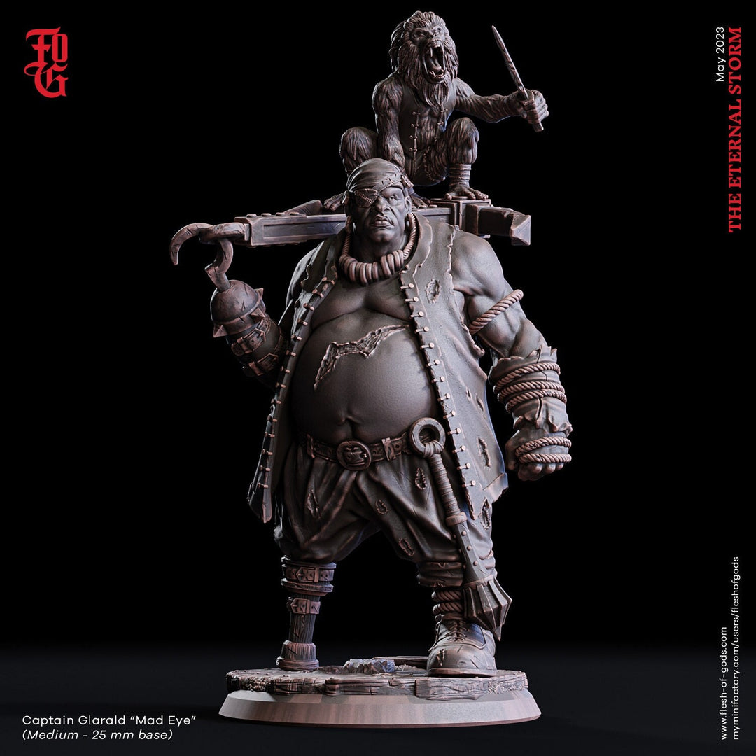 Swashbuckler Pirate Captain Fighter | 28mm, 32mm,54mm,75mm,100mm Scales | Player Character Mini -D&D 5e Pathfinder Figurine |Flesh of Gods