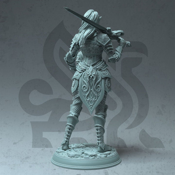Female High Elf Paladin Fighter Spell blade, Moon Elf, Eladrin Miniature | 28mm, 32mm,54mm,75mm, 100mm Scales | Dungeons and Dragons 5E