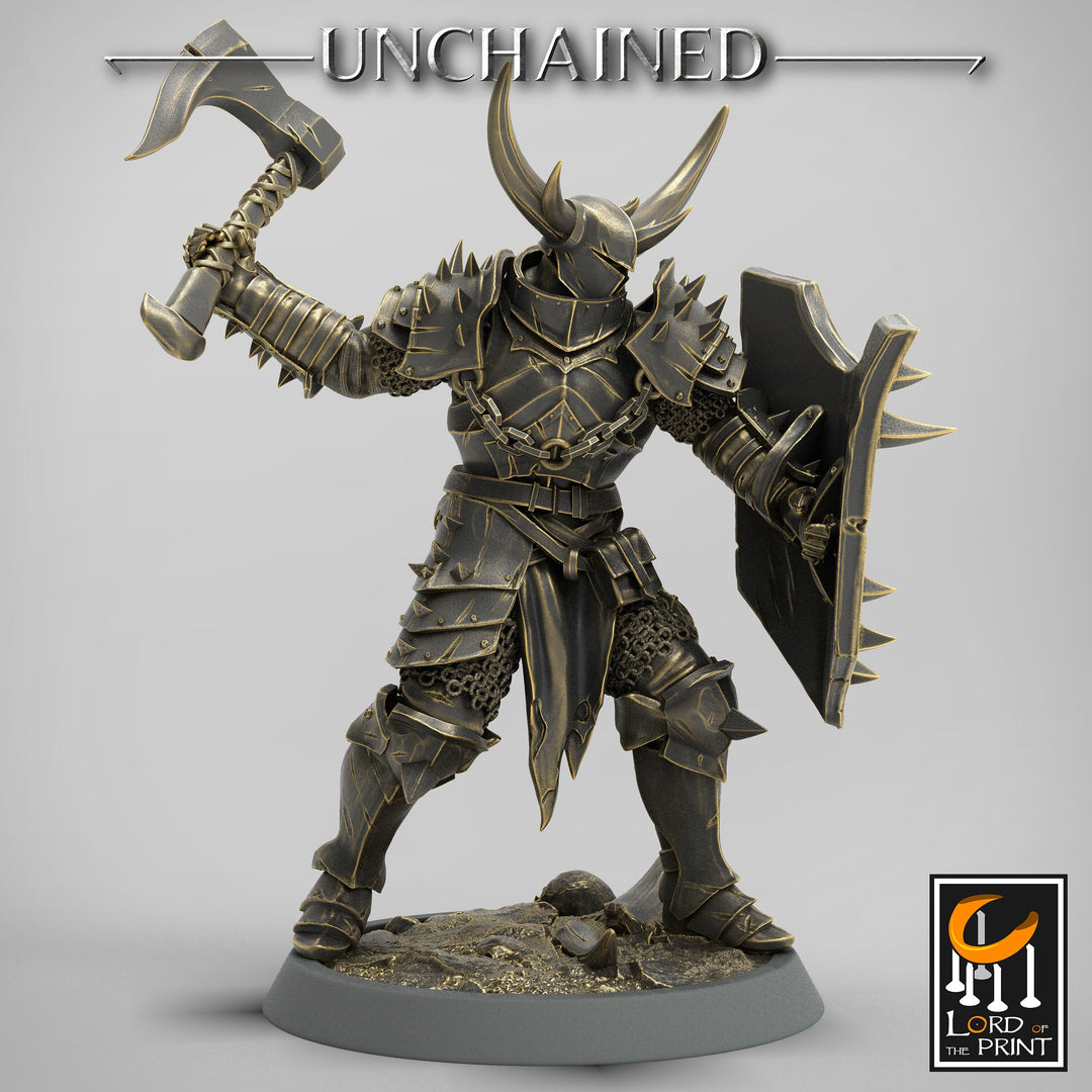 Fighter Axe and Shield, Oathbreaker Paladin, Unpainted Miniature | 28mm, 32mm,54mm 75mm,100mm Scales | Dungeons and Dragons | Pathfinder