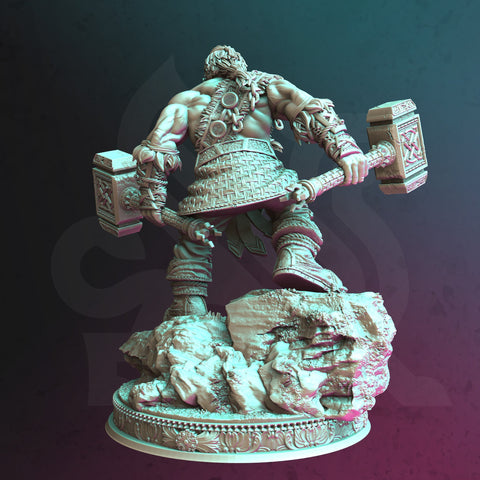 Dwarf Fighter Barbarian Ranger w/ Dual Hammers Miniature | 28mm, 32mm,54mm,75mm, 100mm Scales | DnD 5e Pathfinder | DM Stash