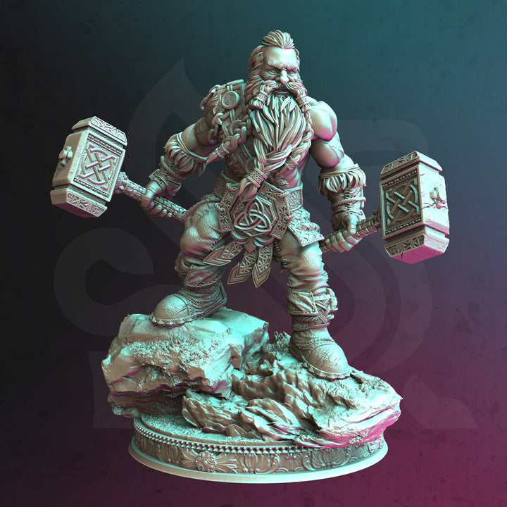 Dwarf Fighter Barbarian Ranger w/ Dual Hammers Miniature | 28mm, 32mm,54mm,75mm, 100mm Scales | DnD 5e Pathfinder | DM Stash