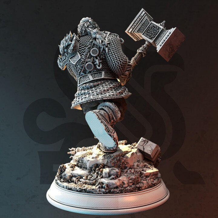 Dwarf Fighter Cleric w/ Hammer &amp; Chainmail Miniature | 28mm, 32mm,54mm,75mm, 100mm Scales | DnD 5e Pathfinder | DM Stash