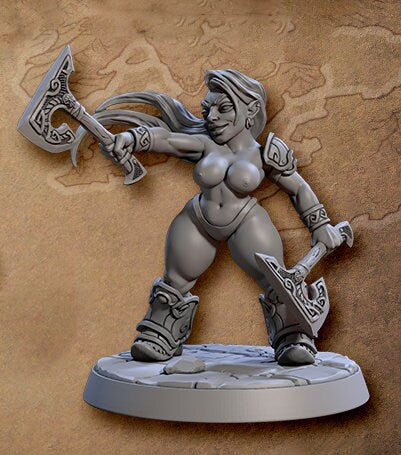 Sexy Pinup Dwarf Female Fighter | 28mm, 32mm, 54mm, 75mm Scale Resin Miniature | Dungeons and Dragons D&amp;D 5e | Pathfinder | Artisan Guild