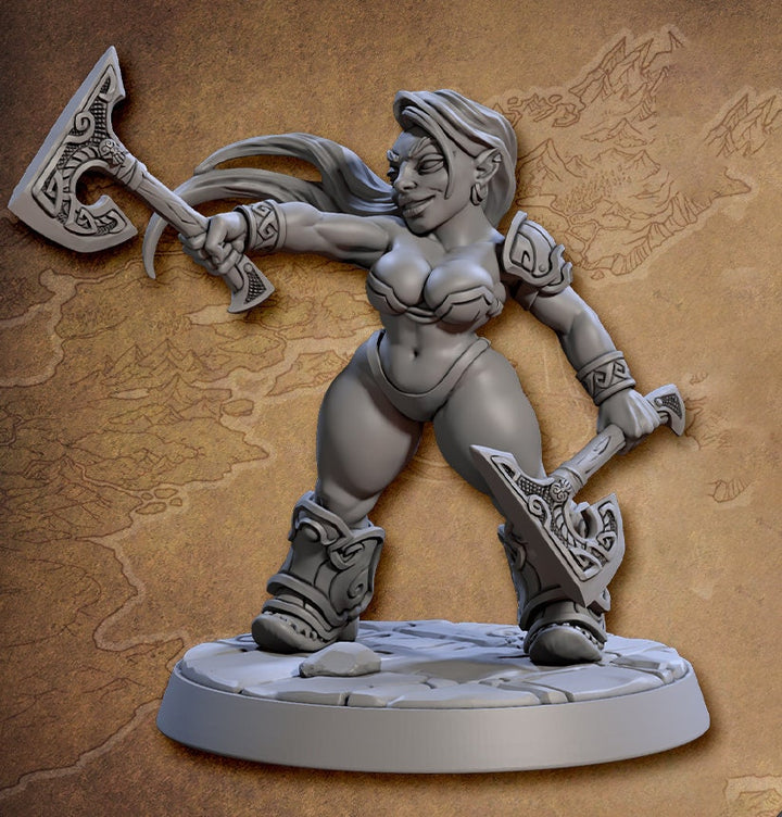 Sexy Pinup Dwarf Female Fighter | 28mm, 32mm, 54mm, 75mm Scale Resin Miniature | Dungeons and Dragons D&amp;D 5e | Pathfinder | Artisan Guild