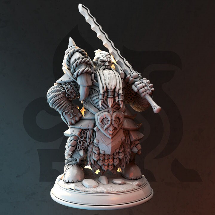 Dwarf Paladin Fighter w/ Sword Miniature | 28mm, 32mm,54mm,75mm, 100mm Scales | Roleplaying games Figure D&amp;D 5e Pathfinder | DM Stash