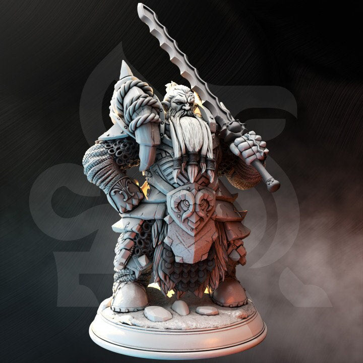 Dwarf Paladin Fighter w/ Sword Miniature | 28mm, 32mm,54mm,75mm, 100mm Scales | Roleplaying games Figure D&amp;D 5e Pathfinder | DM Stash