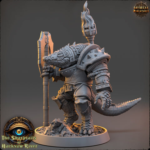 Crocodilian Paladin, Fighter Lizardfolk Lizardman | 28mm, 32mm, 75mm,100mm Scale Resin Miniature | Dungeons and Dragons 5e| Pathfinder