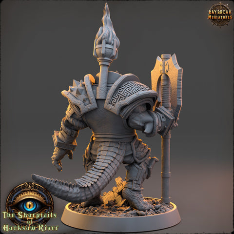 Crocodilian Paladin, Fighter Lizardfolk Lizardman | 28mm, 32mm, 75mm,100mm Scale Resin Miniature | Dungeons and Dragons 5e| Pathfinder