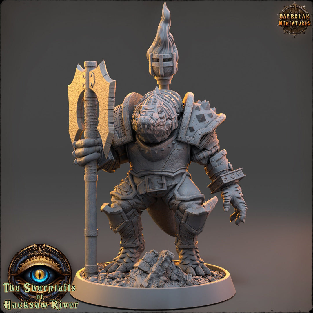 Crocodilian Paladin, Fighter Lizardfolk Lizardman | 28mm, 32mm, 75mm,100mm Scale Resin Miniature | Dungeons and Dragons 5e| Pathfinder