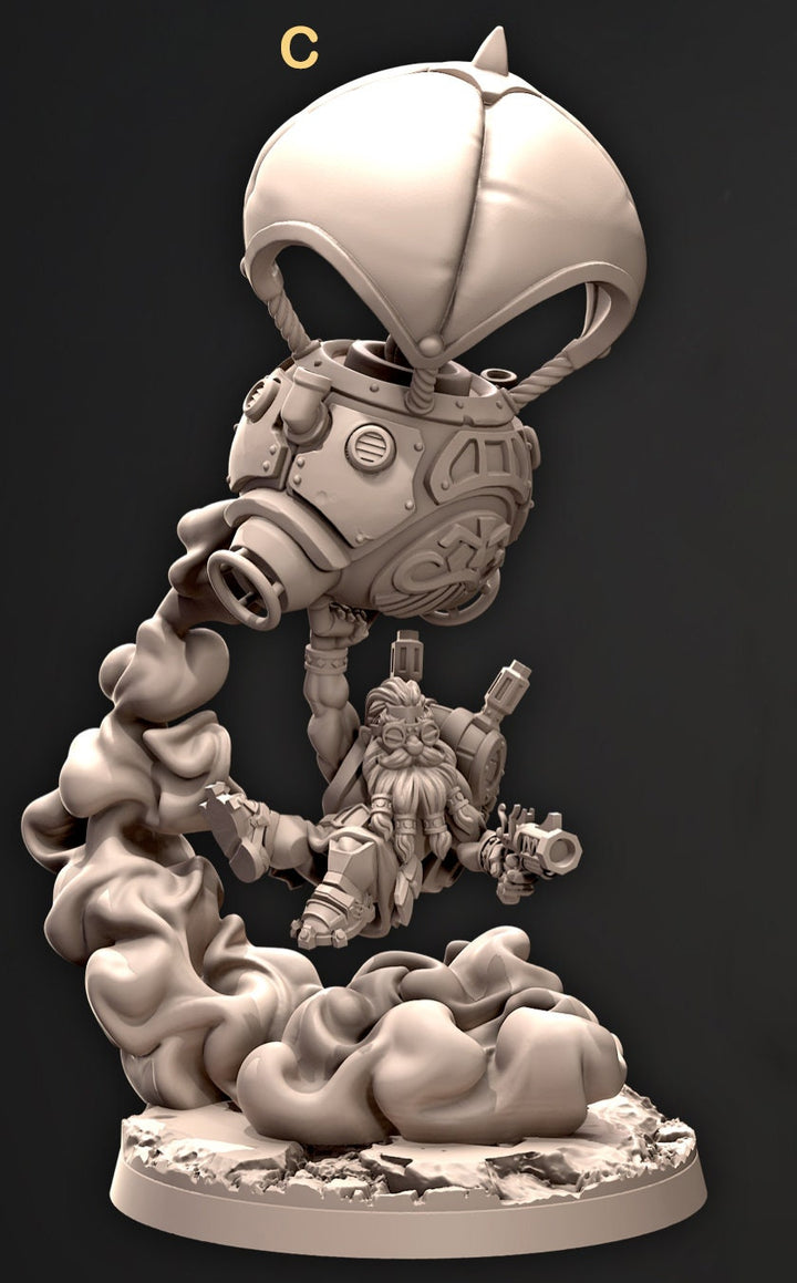 Dwarf Flying Artificer Engineer Miniatures |Dungeons &amp; Dragons Spelljammer | 28mm,32mm,54mm Scale | Pathfinder | Wargames TTRPG |Cast N Play