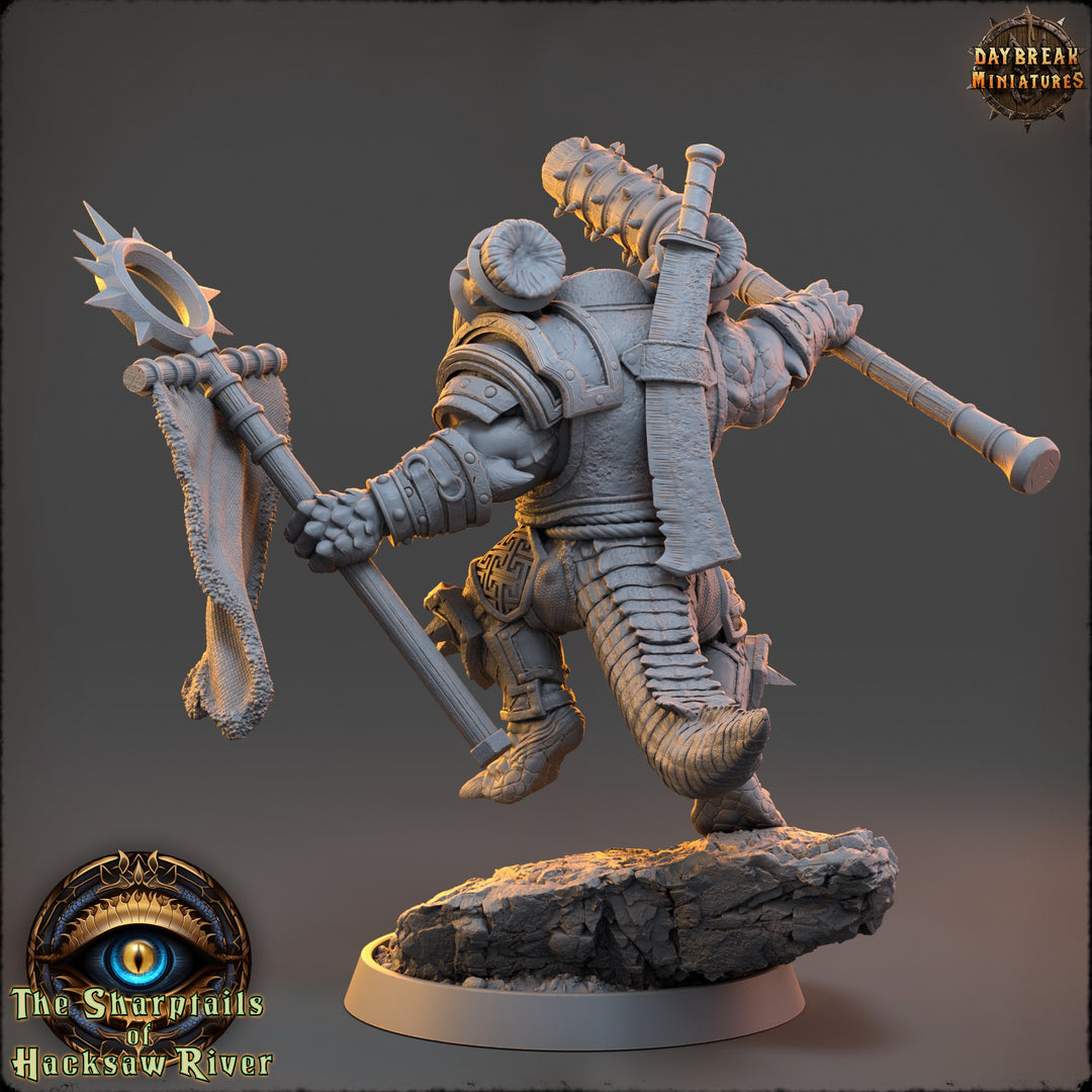 Crocodilian Cleric Paladin, Fighter Lizardfolk Lizardman | 28mm, 32mm, 75mm,100mm Scale Resin Miniature |Dungeons and Dragons 5e| Pathfinder