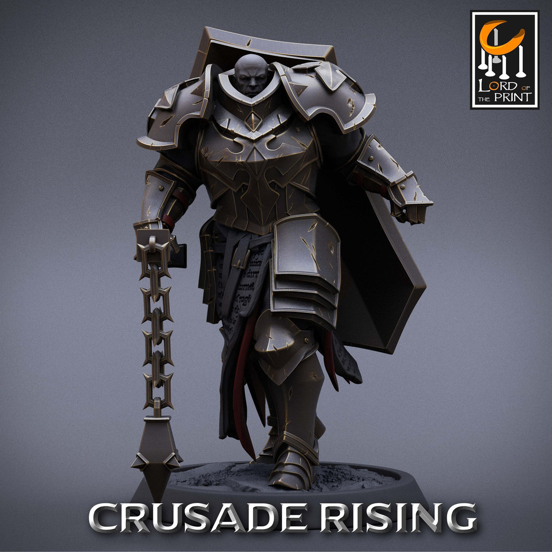 Paladin Knight Flail Templar Unpainted Miniature | 28mm, 32mm,54mm,75mm, 100mm Scales | Dungeons and Dragons |Pathfinder | Lord of The Print
