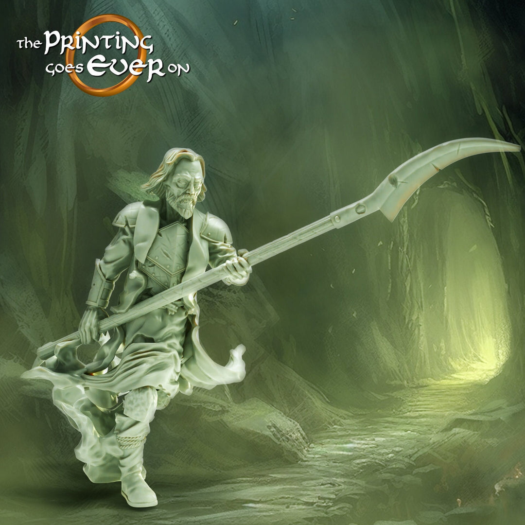 Undead Ghost Fighter with Polearm | Miniature | 28mm, 32mm, 75mm, 100mm Scales | Pathfinder Figure | D&D 5e | Figurine unpainted |