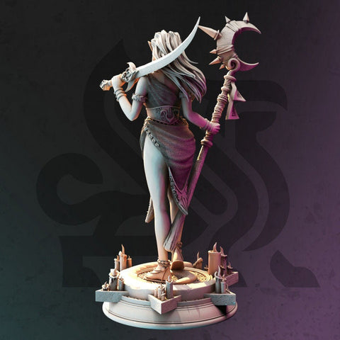 Pinup Female Elf Druid Staff and Scimitar Miniature | 28mm, 32mm,54mm,75mm, 100mm Scales | Dungeons and Dragons 5E | DM Stash