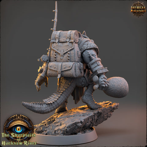 Crocodilian Adventurer, Lizardfolk Lizardman mini | 28mm, 32mm, 75mm,100mm Scale Resin Miniature |Dungeons and Dragons 5e| Pathfinder