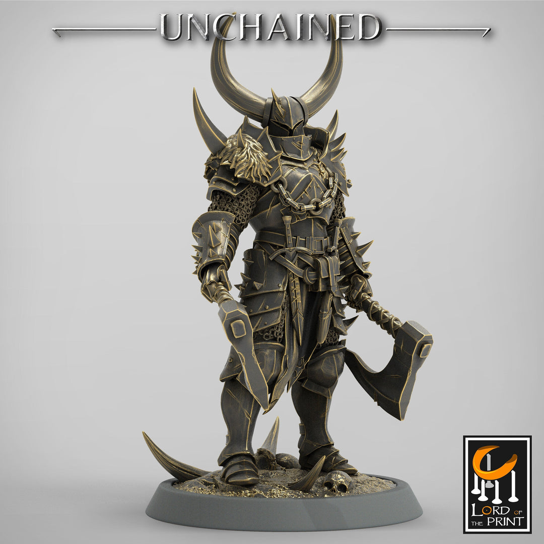 Fighter Dual Axes, Light Soldier, Oathbreaker Paladin, Unpainted Miniature| 28mm, 32mm,54mm,75mm,100mm Scales |Dungeons & Dragons Pathfinder