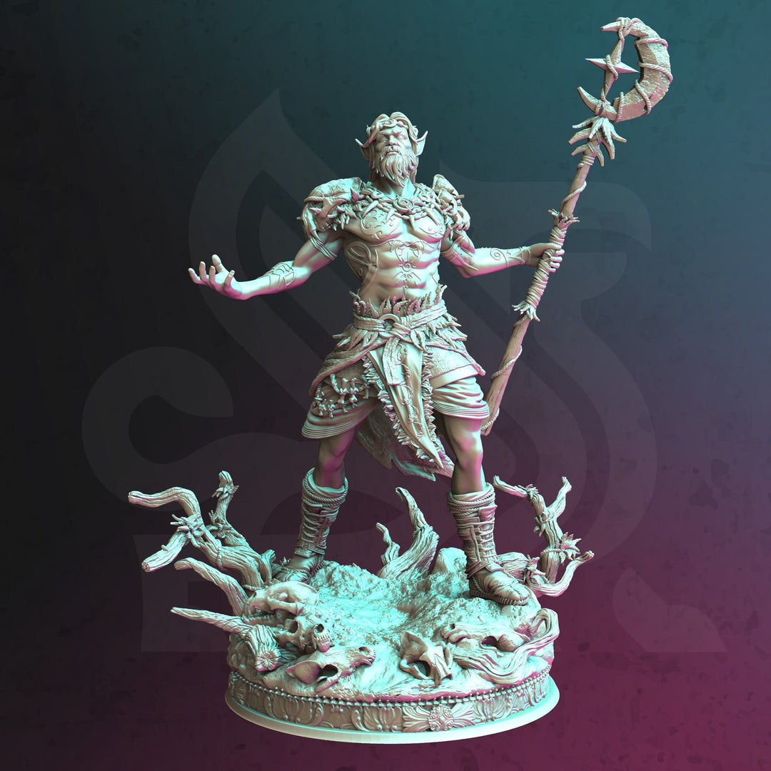 Half Elf Druid Circle of Stars, Moon with Staff Miniature | 28mm, 32mm,54mm,75mm, 100mm Scales | Dungeons and Dragons 5E | DM Stash