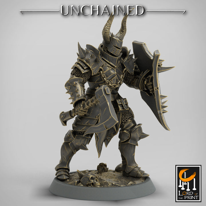 Fighter Axe and Shield, Oathbreaker Paladin, Unpainted Miniature | 28mm, 32mm,54mm 75mm,100mm Scales | Dungeons and Dragons | Pathfinder