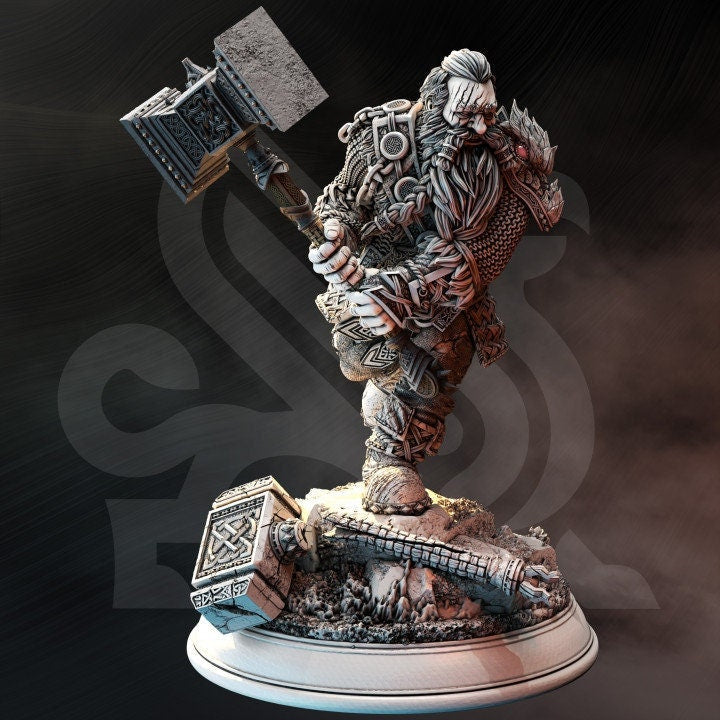 Dwarf Fighter Cleric w/ Hammer &amp; Chainmail Miniature | 28mm, 32mm,54mm,75mm, 100mm Scales | DnD 5e Pathfinder | DM Stash