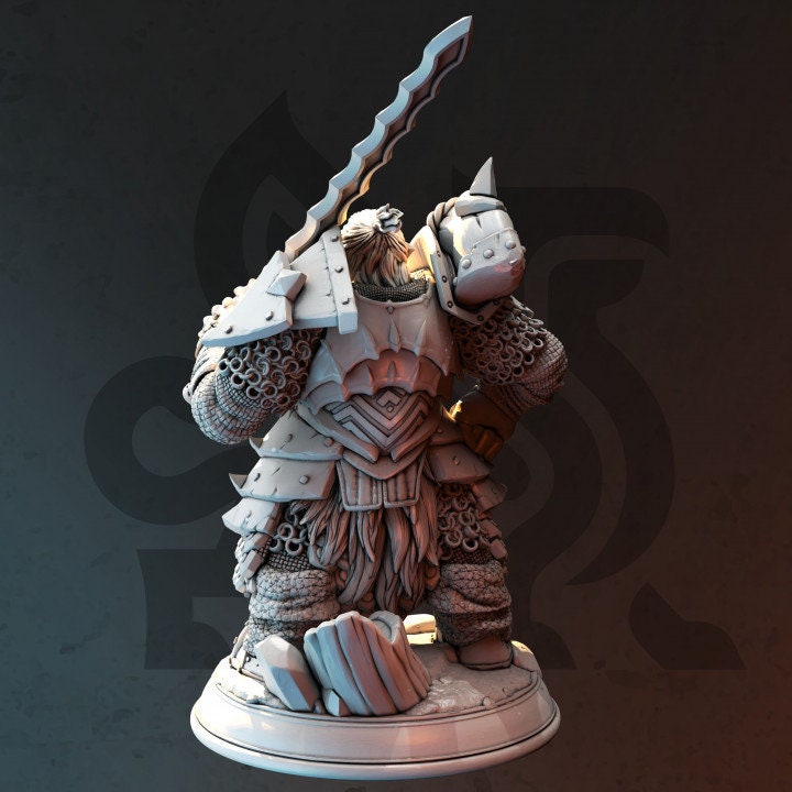 Dwarf Paladin Fighter w/ Sword Miniature | 28mm, 32mm,54mm,75mm, 100mm Scales | Roleplaying games Figure D&amp;D 5e Pathfinder | DM Stash
