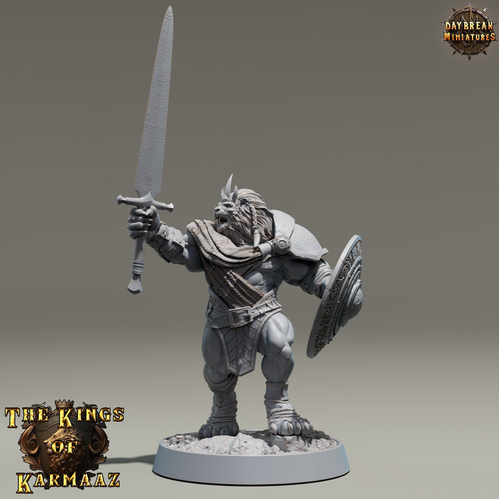 Leonin LionFolk Fighter Paladin | 28mm, 32mm, 54mm, 75mm Scales,100mm Tall | Dungeons and Dragons D&amp;D 5e | Pathfinder| Daybreak Miniatures