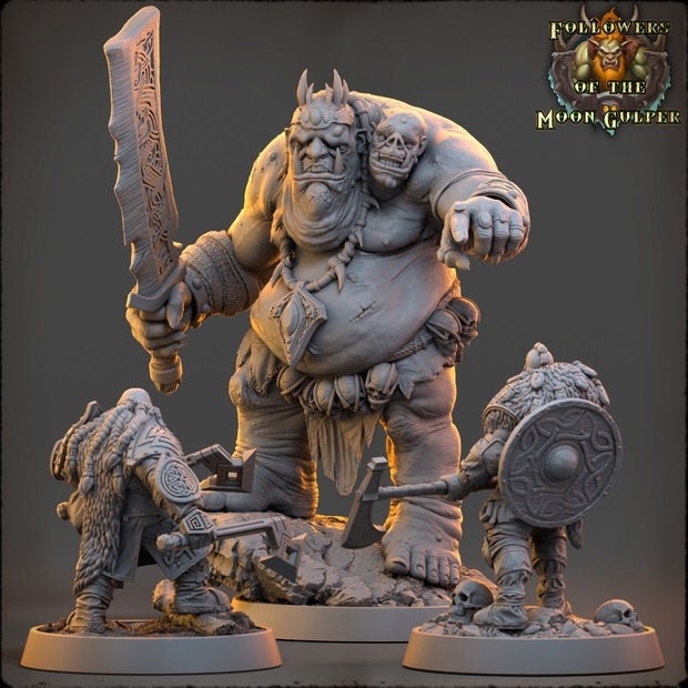 Two Headed Ogre, Also in Ettin size | 28mm &amp; 32mm Scale | Dungeons and Dragons | Pathfinder Oger | Daybreak Miniatures | Tabletop RPG |