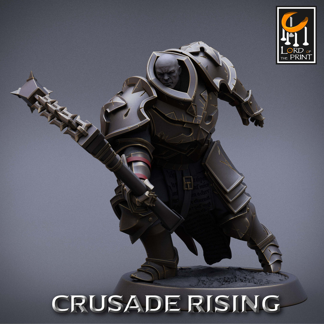 Paladin Knight Flail Templar Unpainted Miniature | 28mm, 32mm,54mm,75mm, 100mm Scales | Dungeons and Dragons |Pathfinder | Lord of The Print