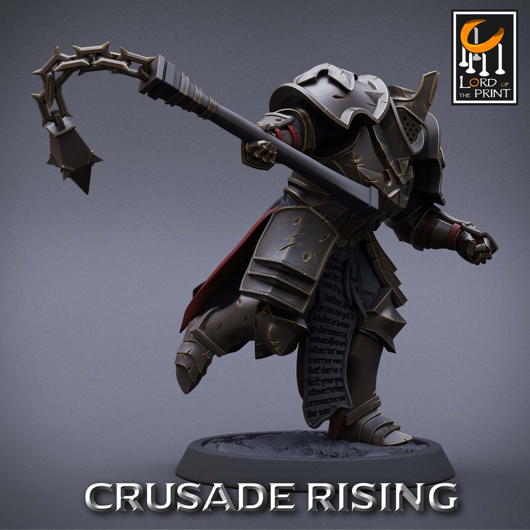 Paladin Knight Flail Templar Unpainted Miniature | 28mm, 32mm,54mm,75mm, 100mm Scales | Dungeons and Dragons |Pathfinder | Lord of The Print