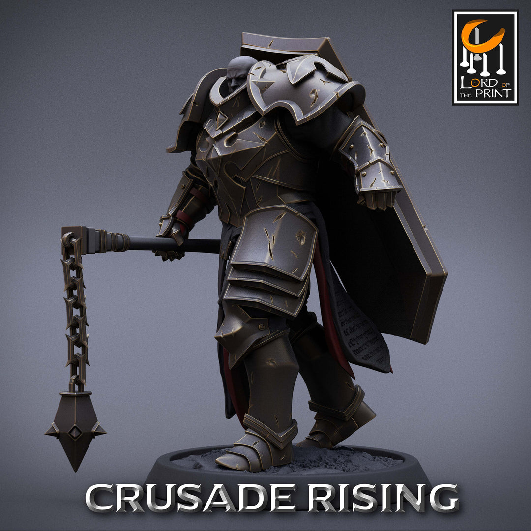 Paladin Knight Flail Templar Unpainted Miniature | 28mm, 32mm,54mm,75mm, 100mm Scales | Dungeons and Dragons |Pathfinder | Lord of The Print