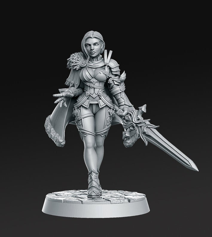 Female Pinup Fighter | 28mm,32mm,75mm Scale Dungeons and Dragons 5e Miniature Unpainted resin Figurine D&D Tabletop RPG Fantasy Gaming