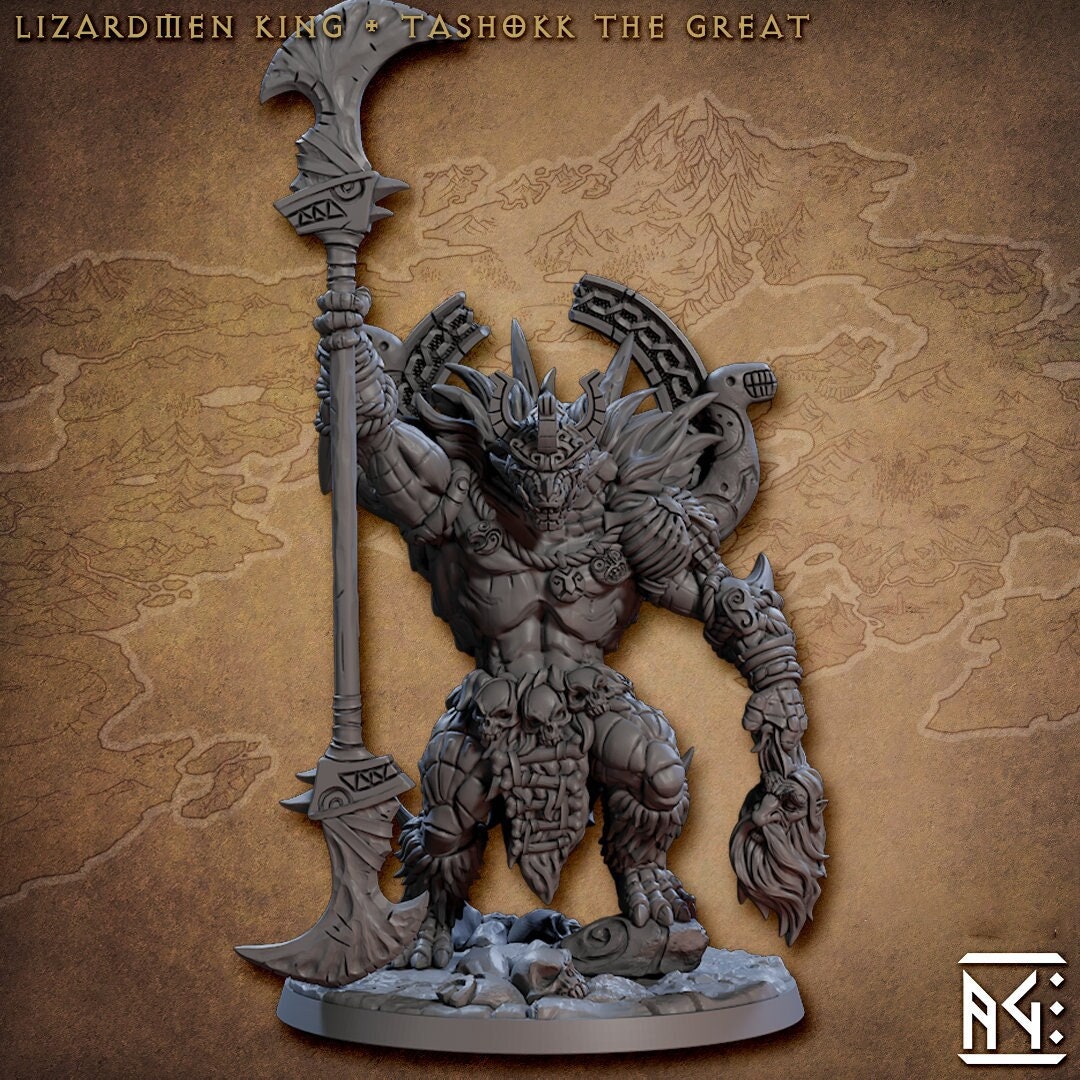 Lizardfolk,Lizardman,Fighter, Range, Paladin PC NPC | 28mm,32mm,54mm,75mm Scale Resin Miniature | Dungeons and Dragons |Artisan Guild