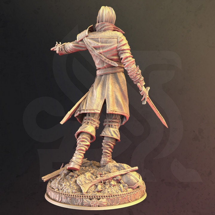 Human Gunslinger Fighter Unpainted Miniature | 28mm, 32mm,54mm,75mm,100mm Scales | Dungeons and Dragons Pathfinder |DM Stash