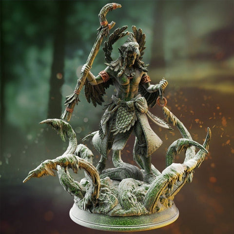 Male Elf Druid Circle of Land with Staff Miniature | 28mm, 32mm,54mm,75mm, 100mm Scales | Dungeons and Dragons 5E | DM Stash