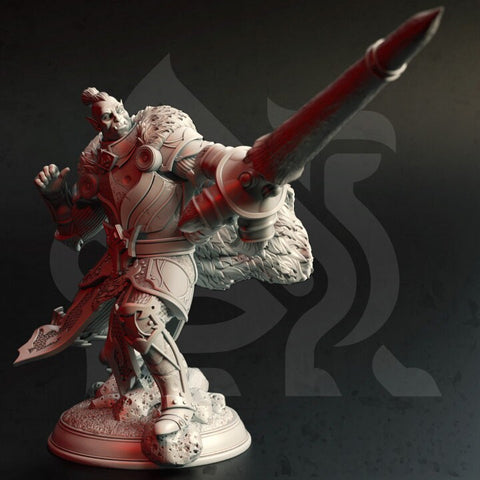 Half-Orc Paladin Fighter Cavalier with Lance | Miniature | 28mm, 32mm, 75mm, 100mm Scales | Pathfinder Figure | DnD | Figurine unpainted |