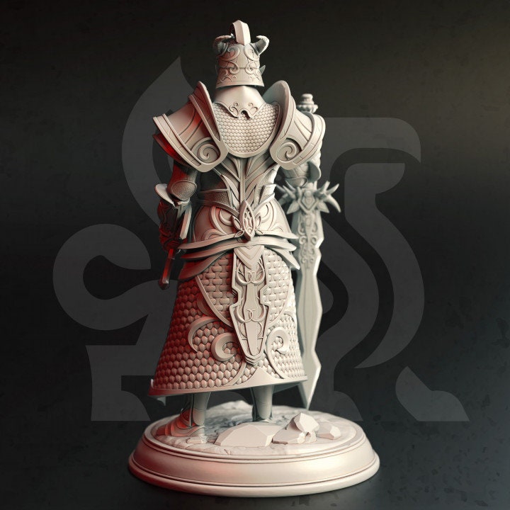 Elf Tiefling Paladin Fighter | Miniature | 28mm, 32mm, 54mm, 75mm, 100mm Scales | Pathfinder Figure | DnD | Figurine unpainted |