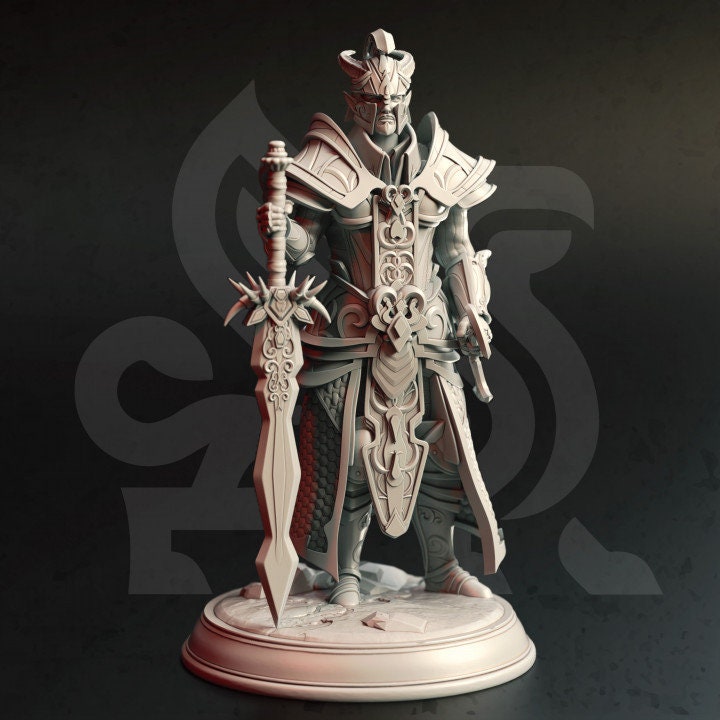 Elf Tiefling Paladin Fighter | Miniature | 28mm, 32mm, 54mm, 75mm, 100mm Scales | Pathfinder Figure | DnD | Figurine unpainted |