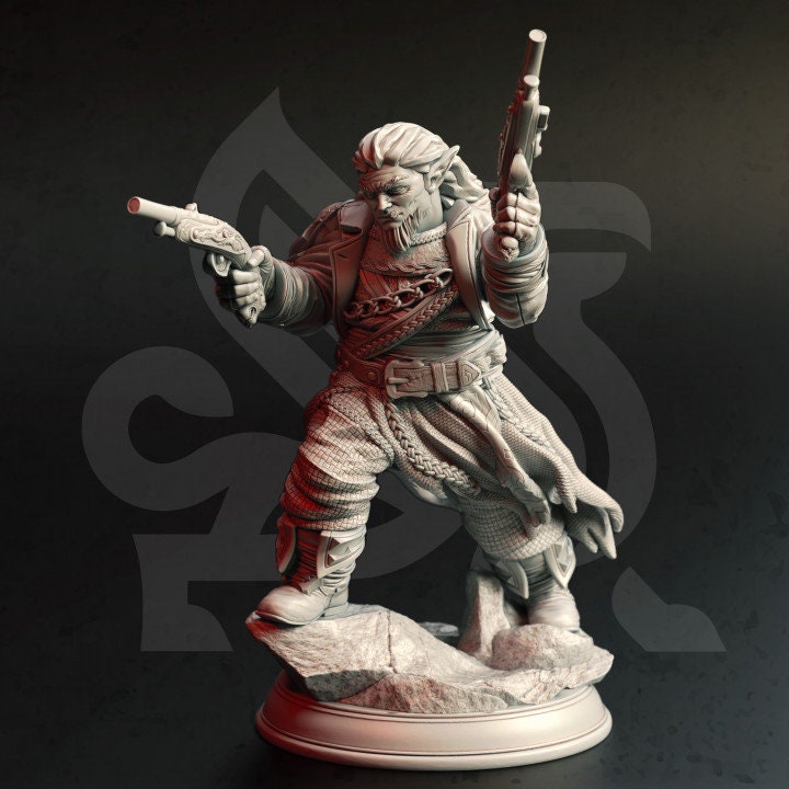 Gnome Gunslinger Fighter Artificer | Unpainted Miniature | 28mm,32mm,54mm,75mm,100mm Scales | Pathfinder Figure | DnD Figurine | DM Stash