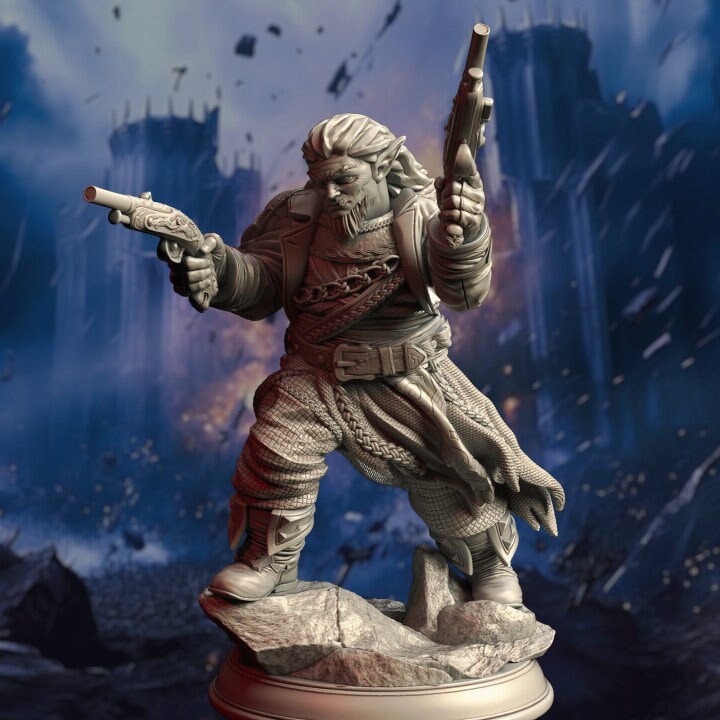 Gnome Gunslinger Fighter Artificer | Unpainted Miniature | 28mm,32mm,54mm,75mm,100mm Scales | Pathfinder Figure | DnD Figurine | DM Stash