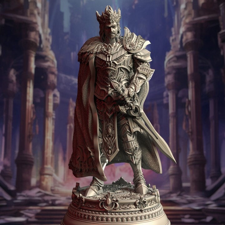 Human Paladin King Unpainted Miniature | 28mm, 32mm, 75mm, 100mm Scales | Pathfinder Figure | DnD | Figurine unpainted |