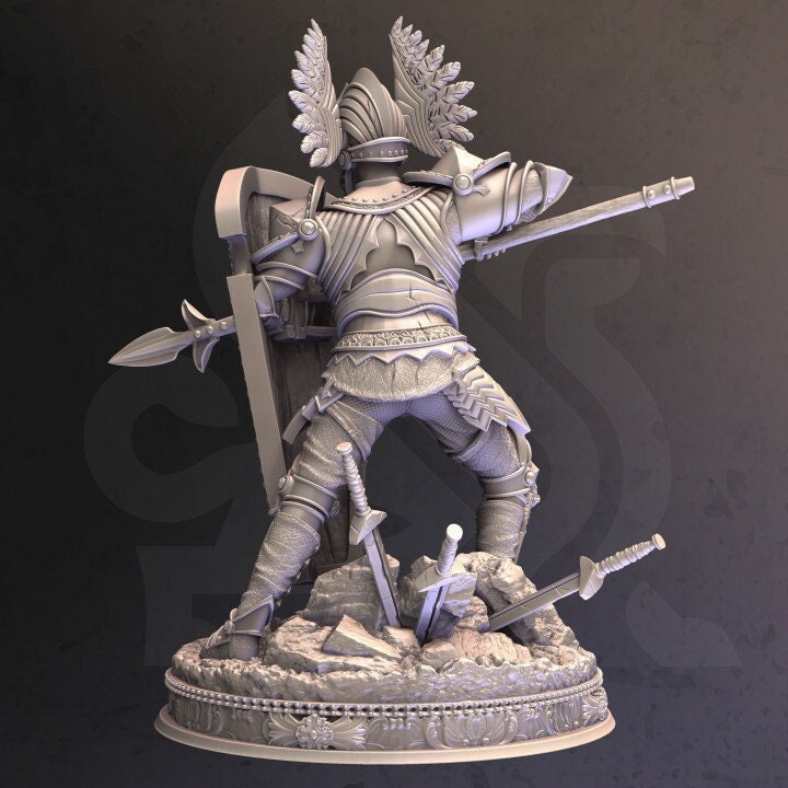 Human Paladin Fighter Spear and Shield | Miniature | 28mm, 32mm, 54mm,75mm, 100mm Scales | Pathfinder Figure | DnD | Figurine unpainted |