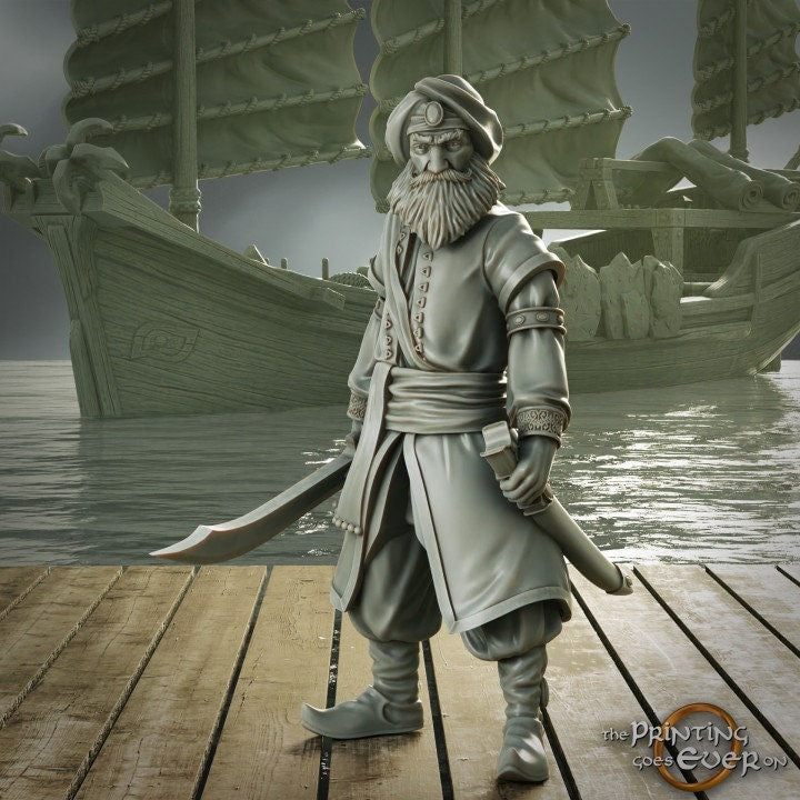 Swashbuckler Pirate Captain Fighter | Sea encounter | 28mm, 32mm,54mm,75mm,100mm Scales | Player Character Mini -D&D 5e Pathfinder Figurine