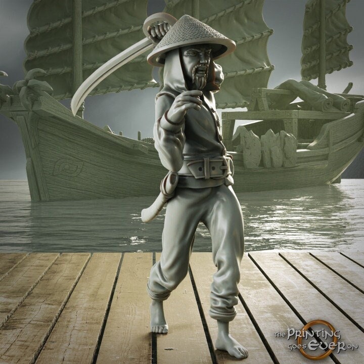 Swashbuckler Pirate Fighter with Sword | Sea encounter | 28mm, 32mm,54mm,75mm,100mm Scales | Player Character D&D 5e Pathfinder Figurine