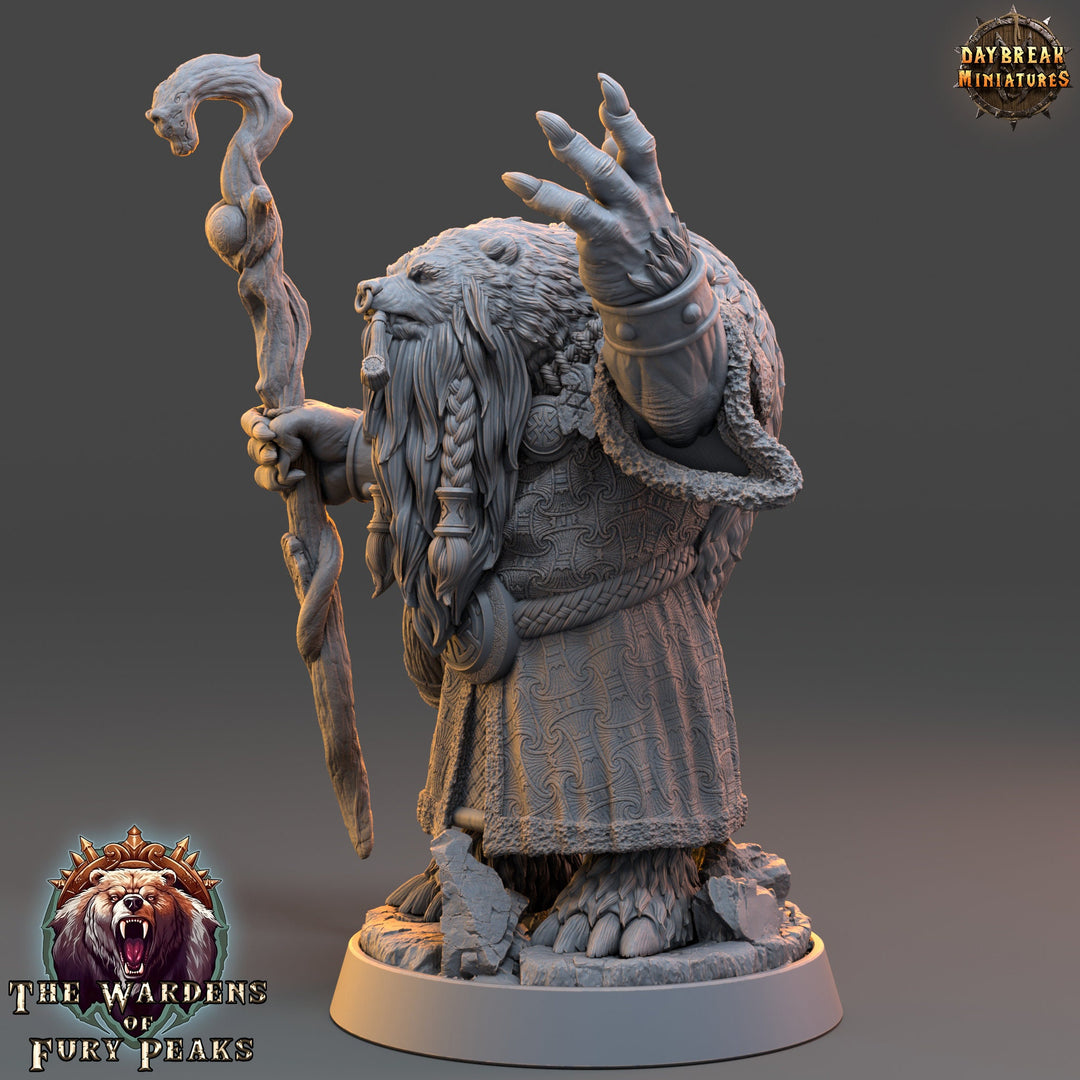 BearFolk Werebear Druid, Cleric Scales: 28mm, 32mm,54mm,75mm | D&amp;D 5e Megaboss | Dungeons and Dragons | Pathfinder | Daybreak Miniatures