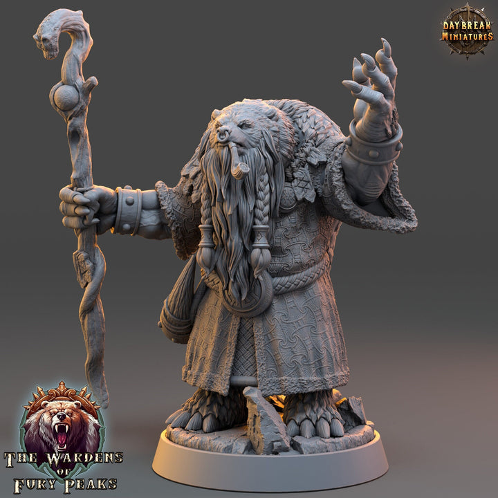 BearFolk Werebear Druid, Cleric Scales: 28mm, 32mm,54mm,75mm | D&amp;D 5e Megaboss | Dungeons and Dragons | Pathfinder | Daybreak Miniatures