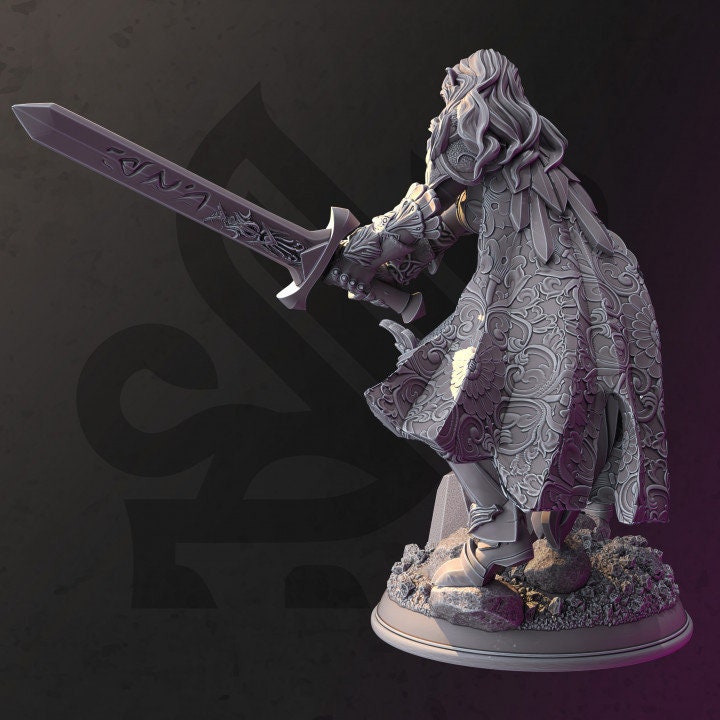 Female High Elf Paladin Fighter Spell blade, Moon Elf, Eladrin Miniature | 28mm, 32mm,54mm,75mm, 100mm Scales | Dungeons and Dragons 5E
