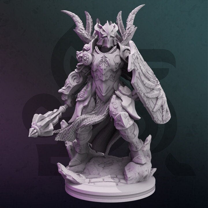 Human Cleric Paladin Mace. Unpainted Miniature | 28mm, 32mm,54mm,75mm,100mm Scales | Dungeons and Dragons Pathfinder |DM Stash