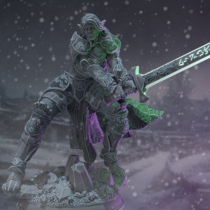 Female High Elf Paladin Fighter Spell blade, Moon Elf, Eladrin Miniature | 28mm, 32mm,54mm,75mm, 100mm Scales | Dungeons and Dragons 5E