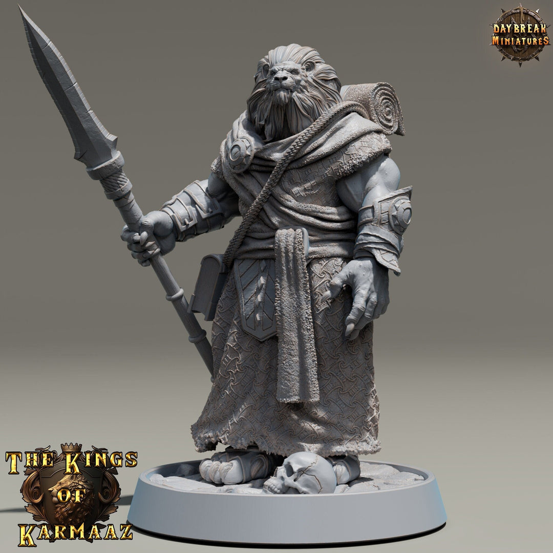 Leonin LionFolk Fighter Barbarian | 28mm, 32mm, 54mm, 75mm Scales,100mm Tall | Dungeons and Dragons D&D 5e | Pathfinder| Daybreak Miniatures