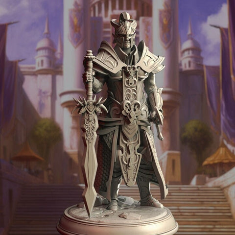 Elf Tiefling Paladin Fighter | Miniature | 28mm, 32mm, 54mm, 75mm, 100mm Scales | Pathfinder Figure | DnD | Figurine unpainted |