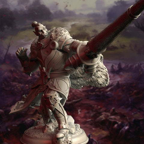 Half-Orc Paladin Fighter Cavalier with Lance | Miniature | 28mm, 32mm, 75mm, 100mm Scales | Pathfinder Figure | DnD | Figurine unpainted |